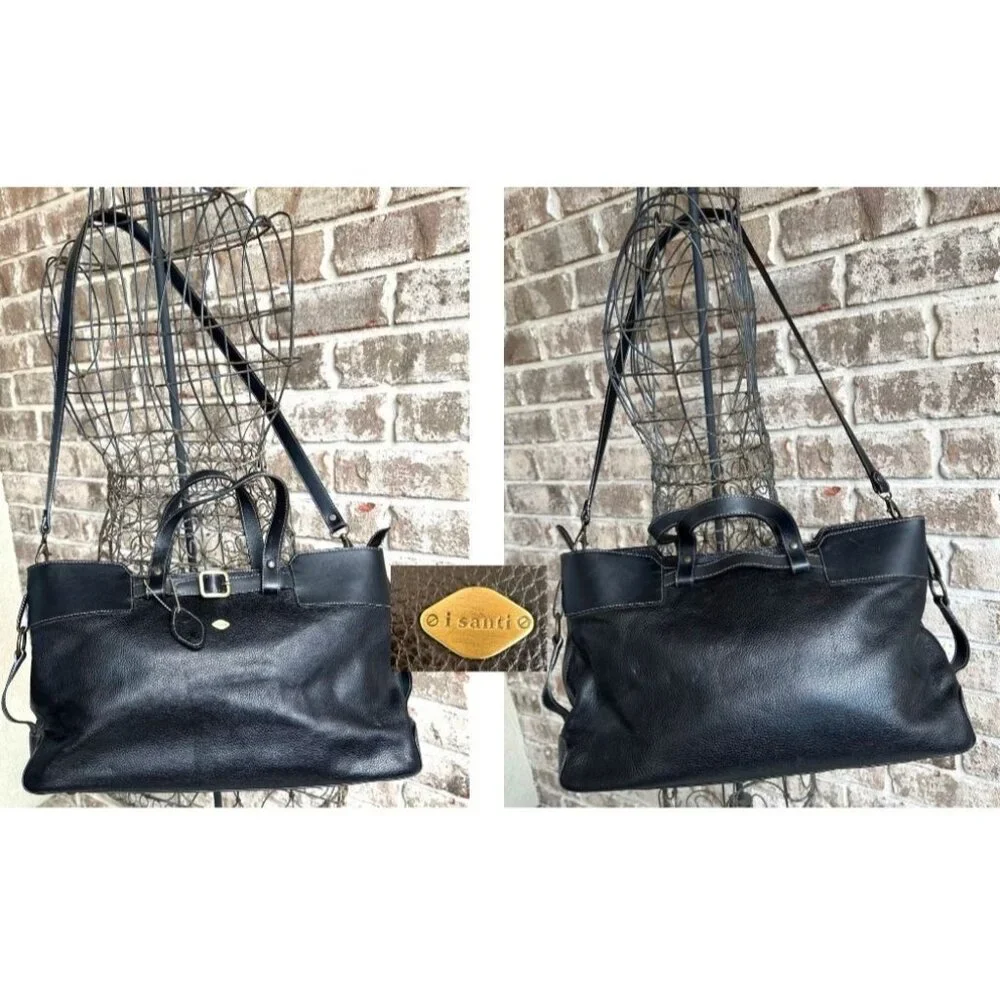 Isanti Leather Crossbody Bag Navy Top Zip Tote Handles Logo Code Italy Travel